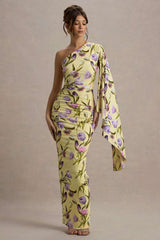 One-Shoulder Floral Ruched Maxi Dress image 5