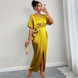 Elegant Drape Maxi Dress - S, Yellow image