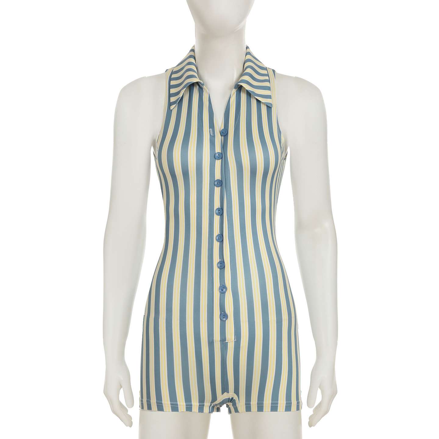 Striped Sleeveless Button-Front Romper image 4