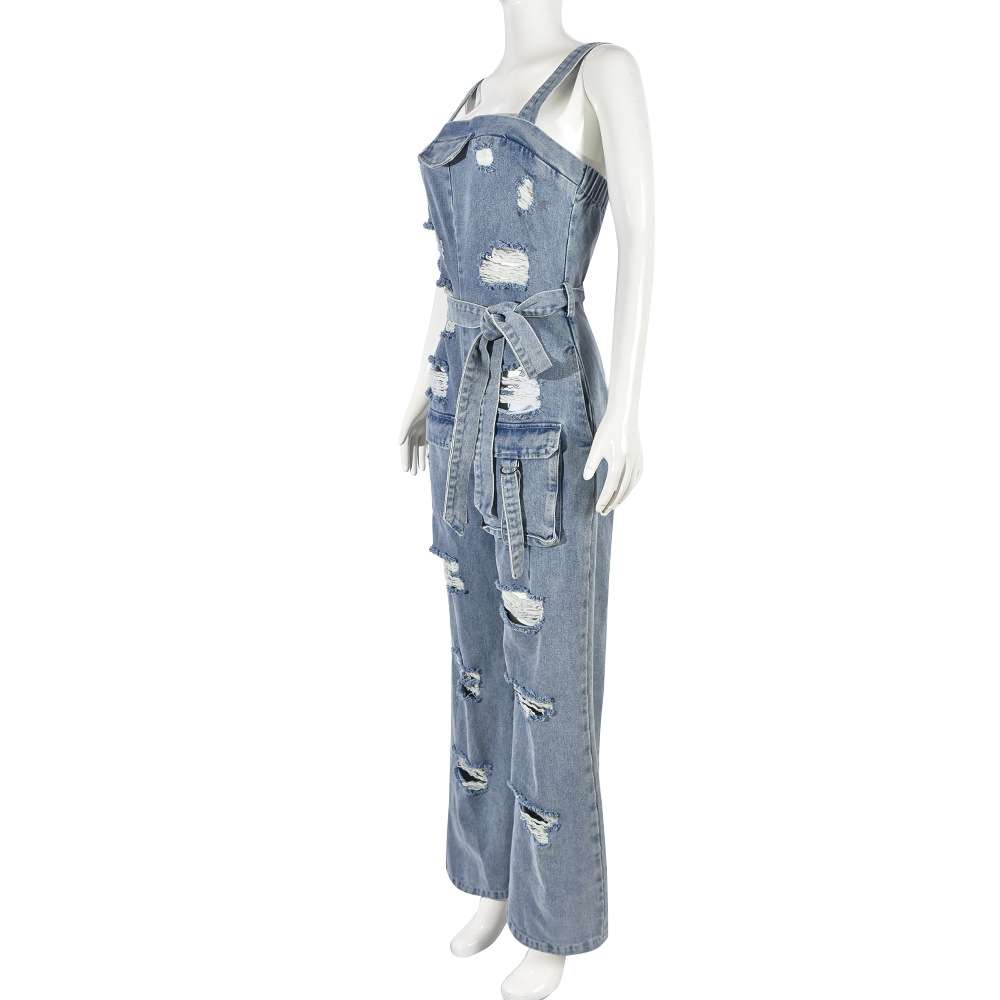 Wrapped Chest Sleeveless Denim Jumpsuit image 2
