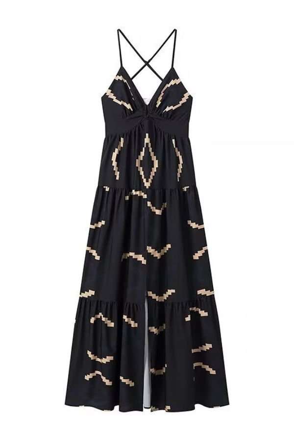 Boho Chic Cut-Out Maxi Dress - L, Black image