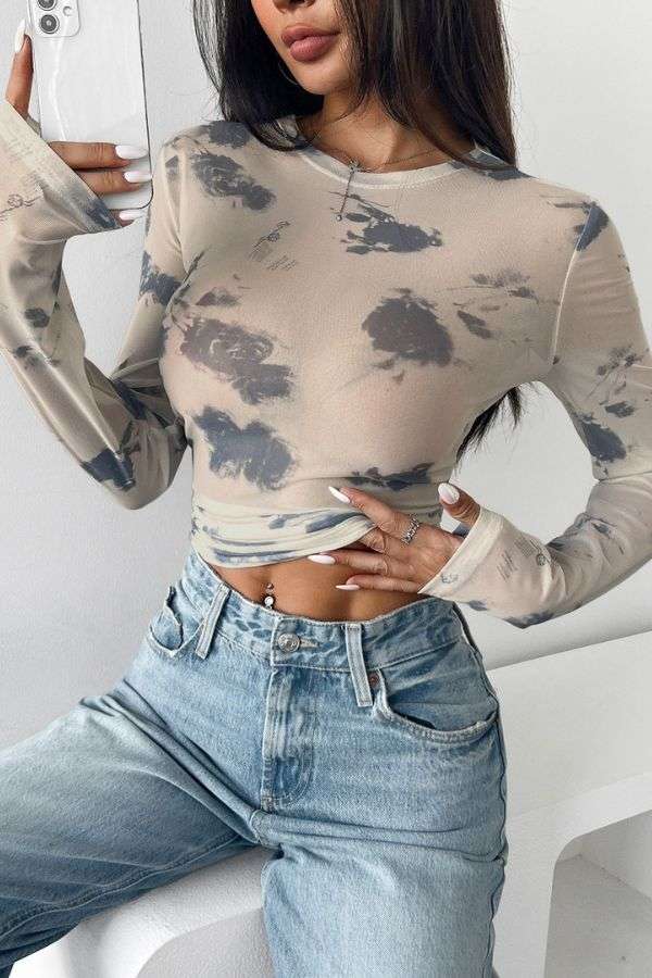 Floral Mesh Long Sleeve Sheer Top image 1