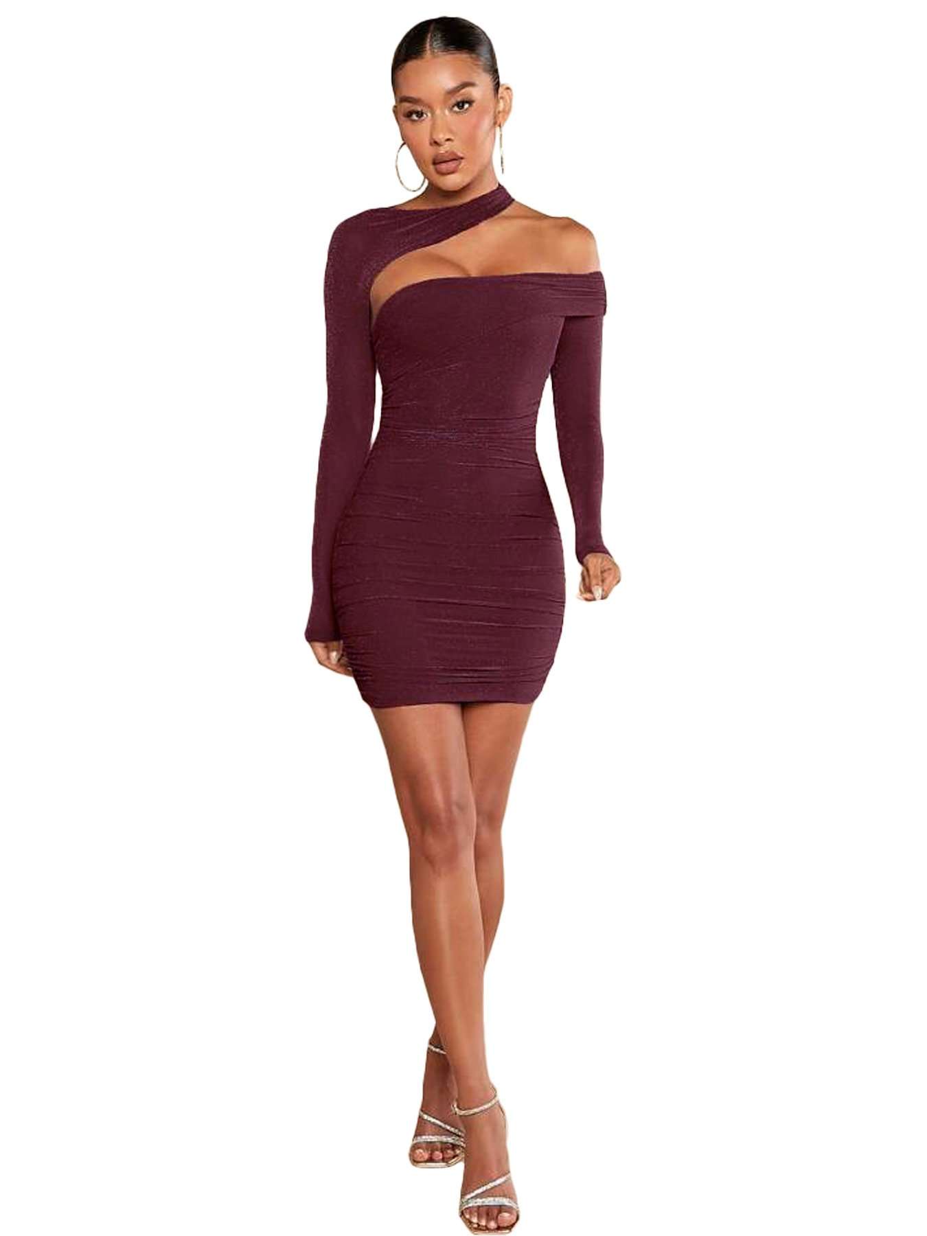Asymmetrical Neck Ruched Dress image 2