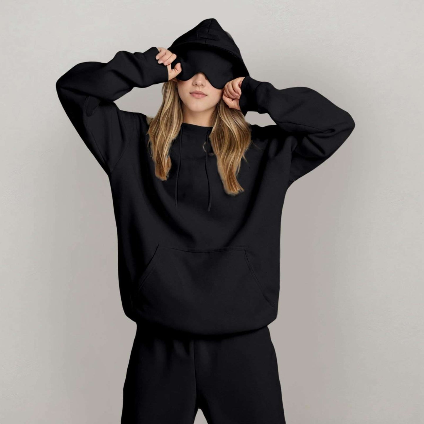 Solid Oversized Hoodie - M, Black image