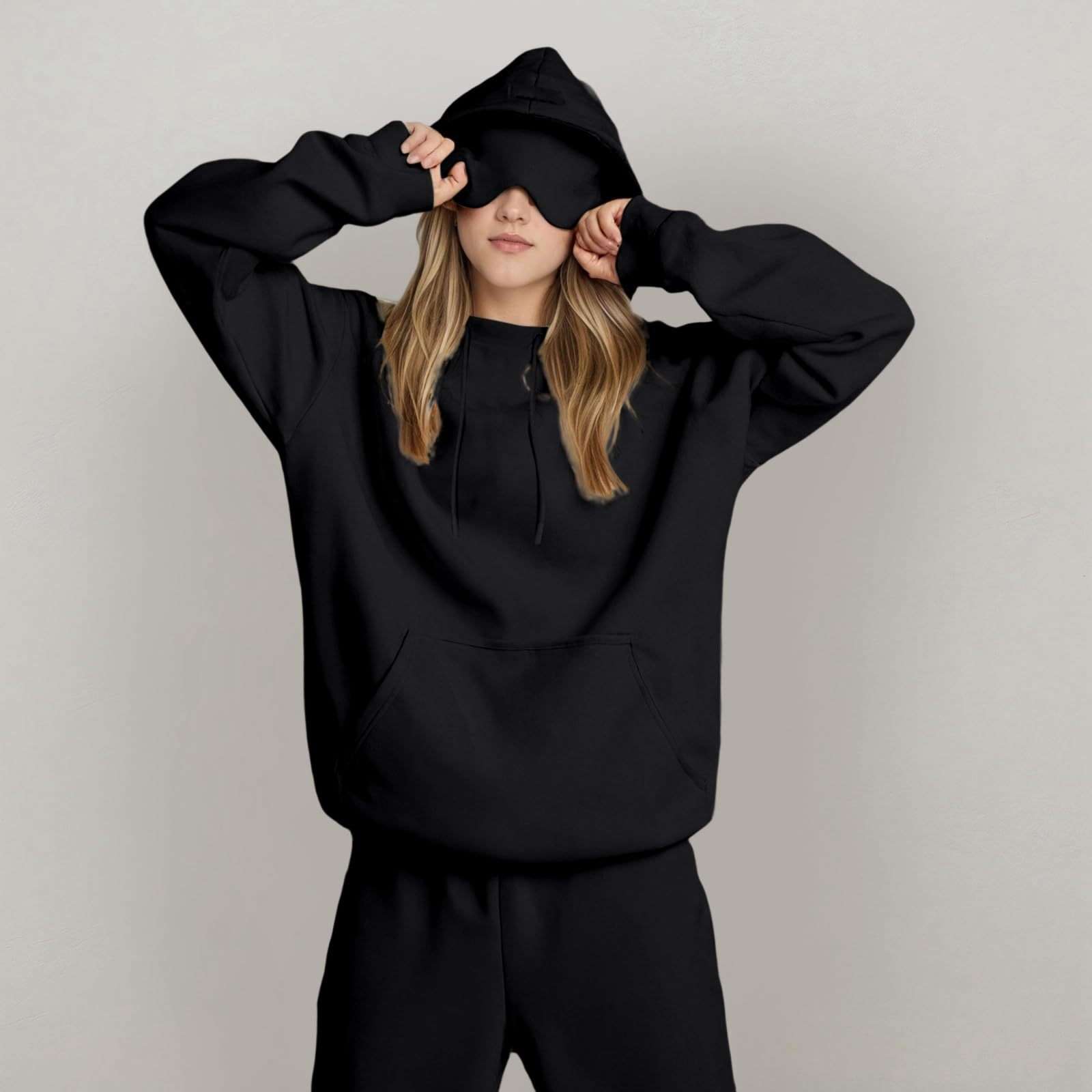 Solid Oversized Hoodie - M, Black image