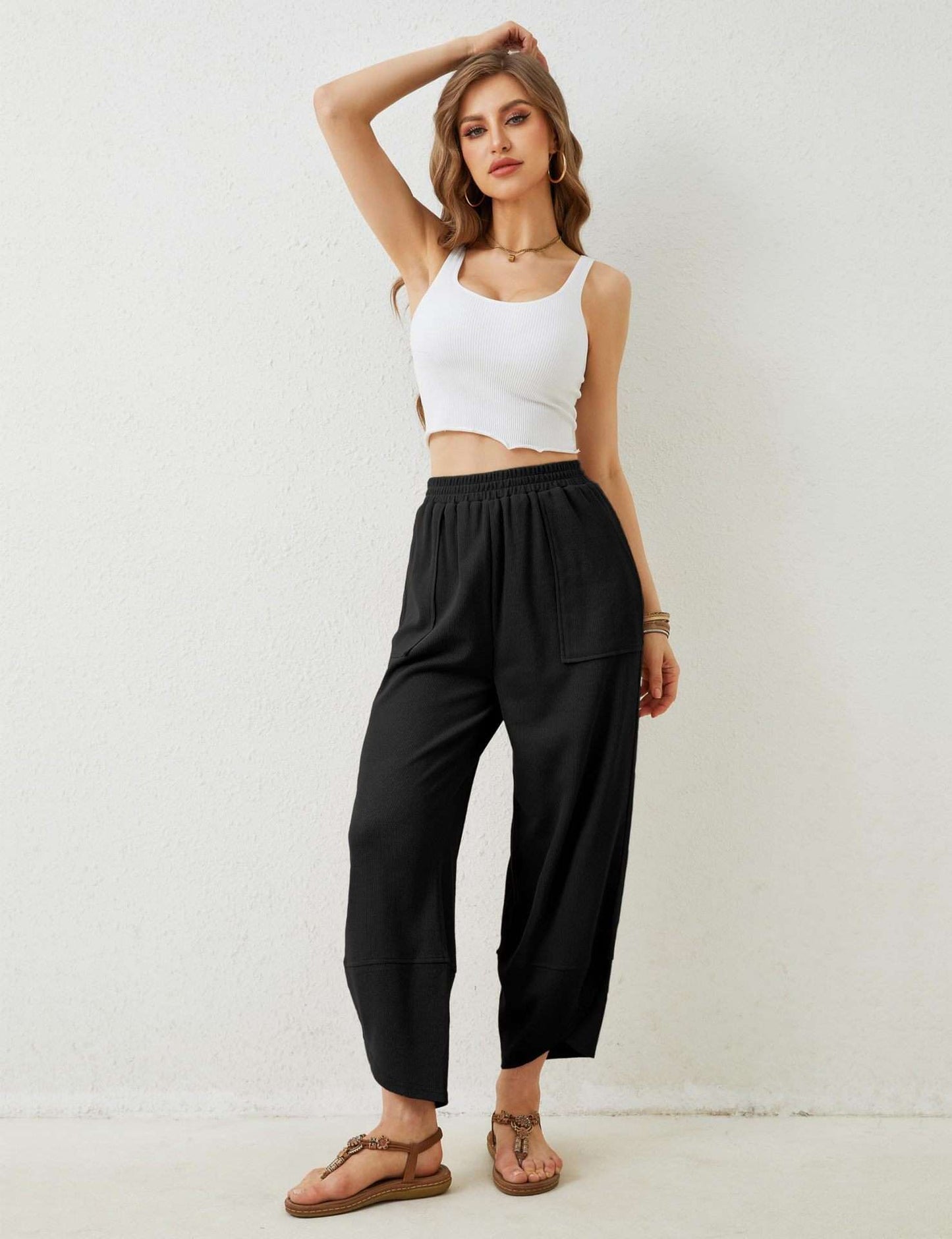 Loose-Fit Harem Pants - M, Black image