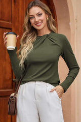 Elegant Long-Sleeve Blouse with Tie-Neck Detail - L, Green image