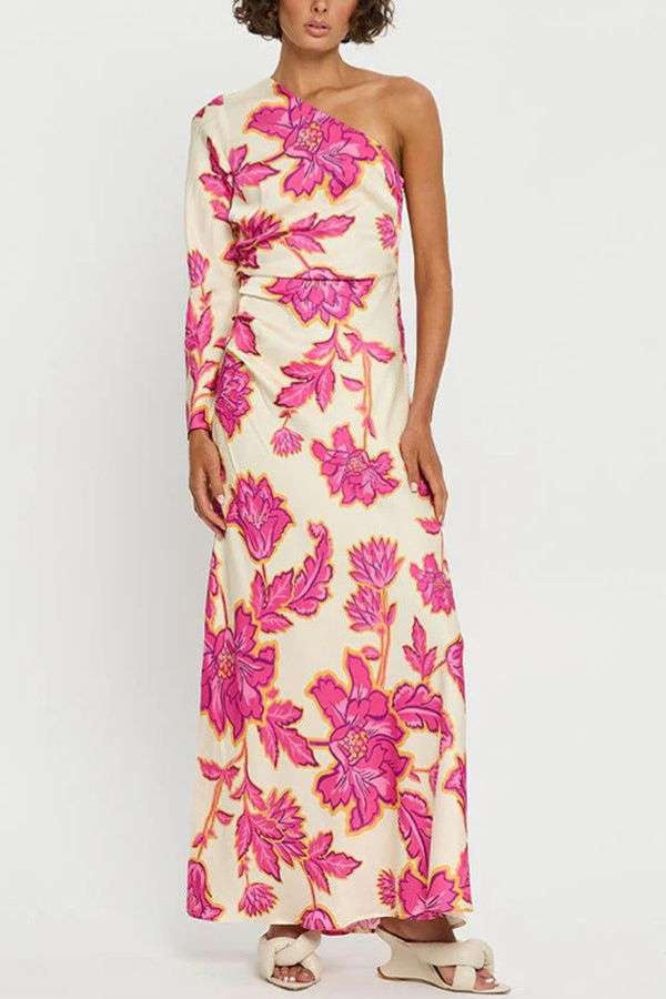 One-Shoulder Floral Maxi Dress - Pink, S image