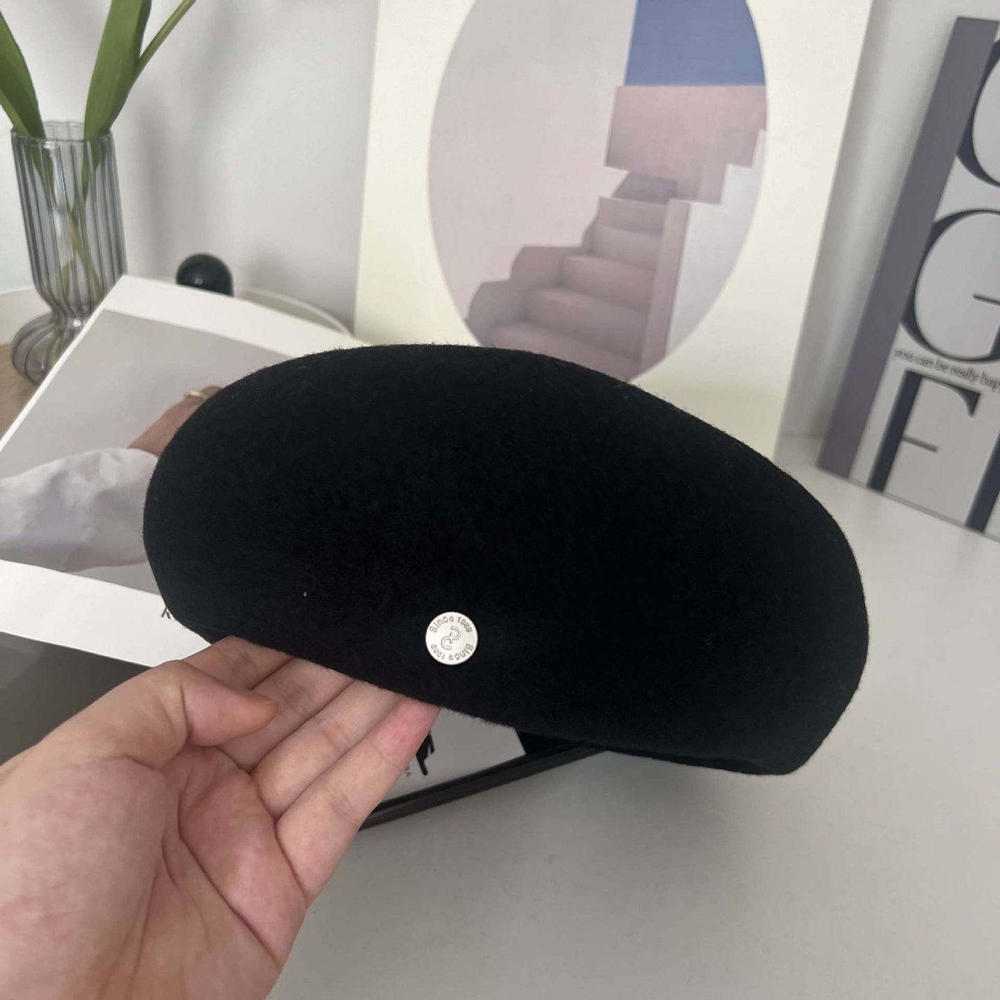 French Beret Cap Hat - Free Size, Black image