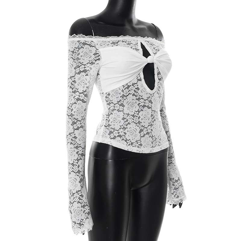 Lace Top with Bow and Cutout Detail image 2