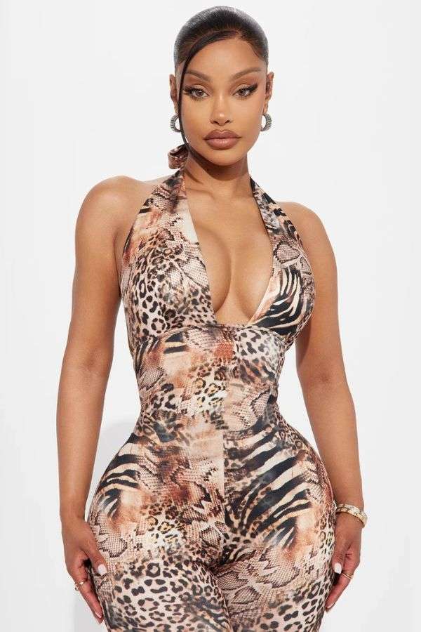 Animal Print Halter Neck Bodycon Jumpsuit image 1