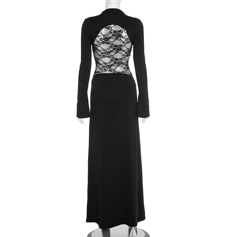 Long-Sleeve Dress with Lace Side Panels image 3