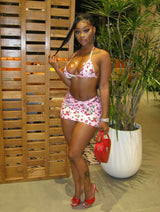 Print Halter Bikini Top & Mini Skirt Set image 4
