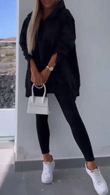 Cozy Split Hooded Sweatshirt & Leggings - S, Black image