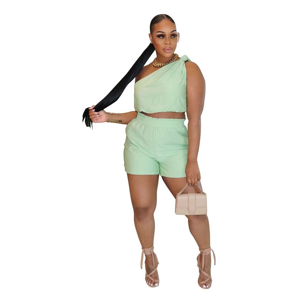 Two-Piece Set Crop Top & Shorts - L, Green image