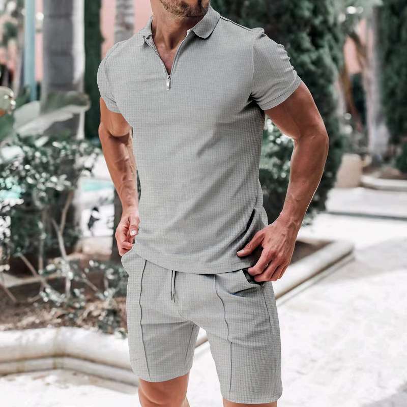 Men's Stylish Textured Zipper Polo Short Set image 3