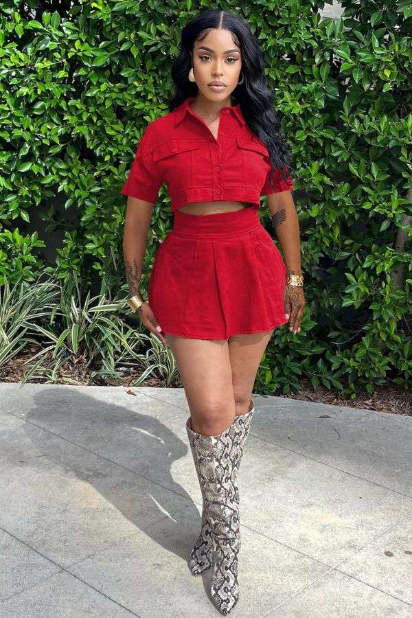 Utility Crop Top & Pleated Skirt Set image 0