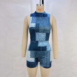 Stylish Patchwork Jumpsuit - S, Blue image
