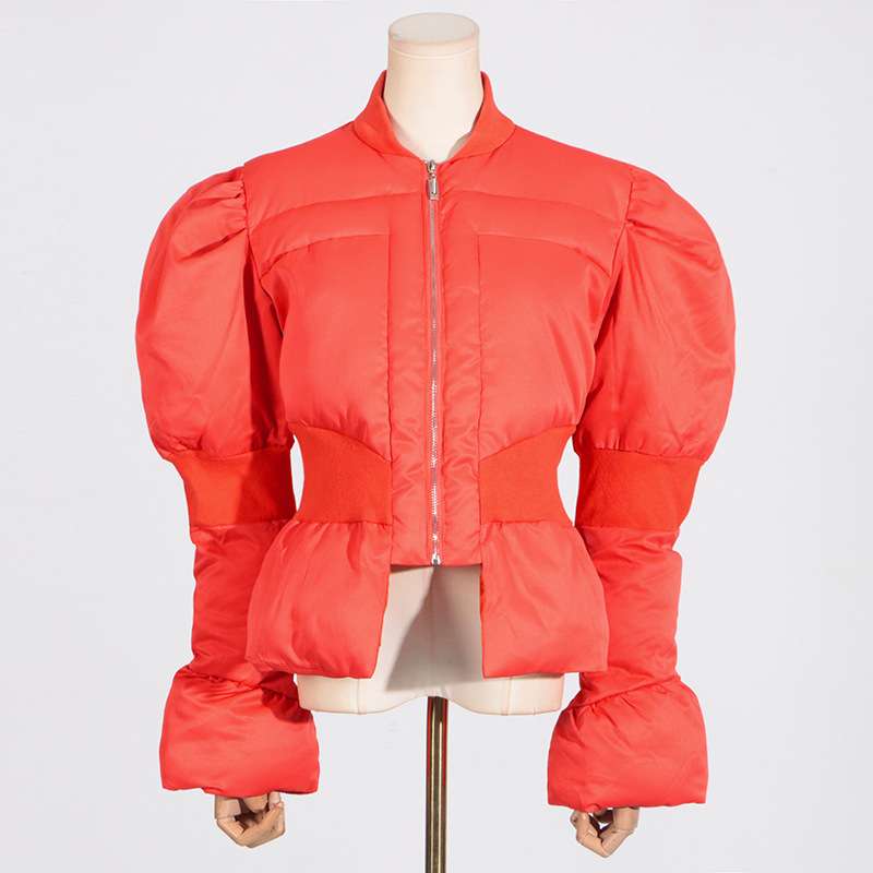 Down-filled peplum jacket - XL, Red image