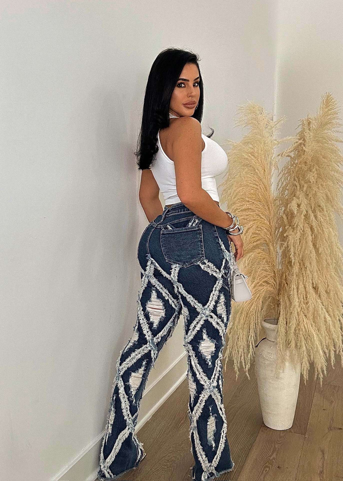 High Waist Ripped Distressed Denim Pant image 1