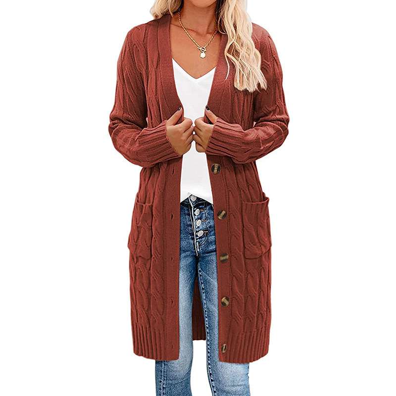Cozy Cable Knit Long Cardigan - L, Brown image