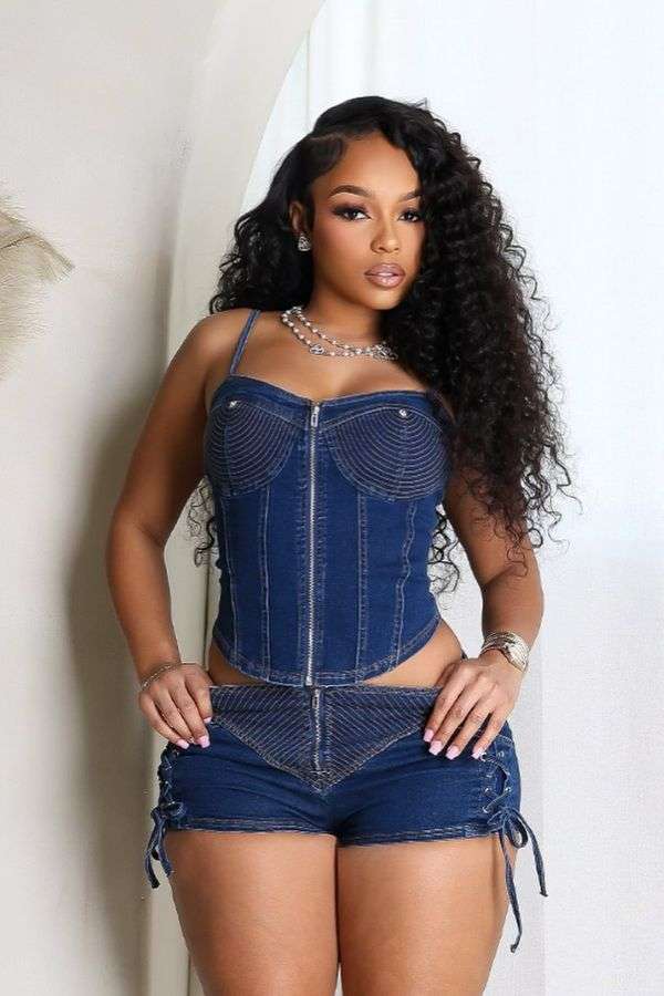 Two-Piece Set with Zipper Detailing - S, Blue image