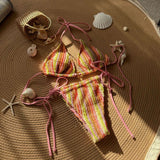 Striped Crochet Bikini Set - L, Multi Brown image