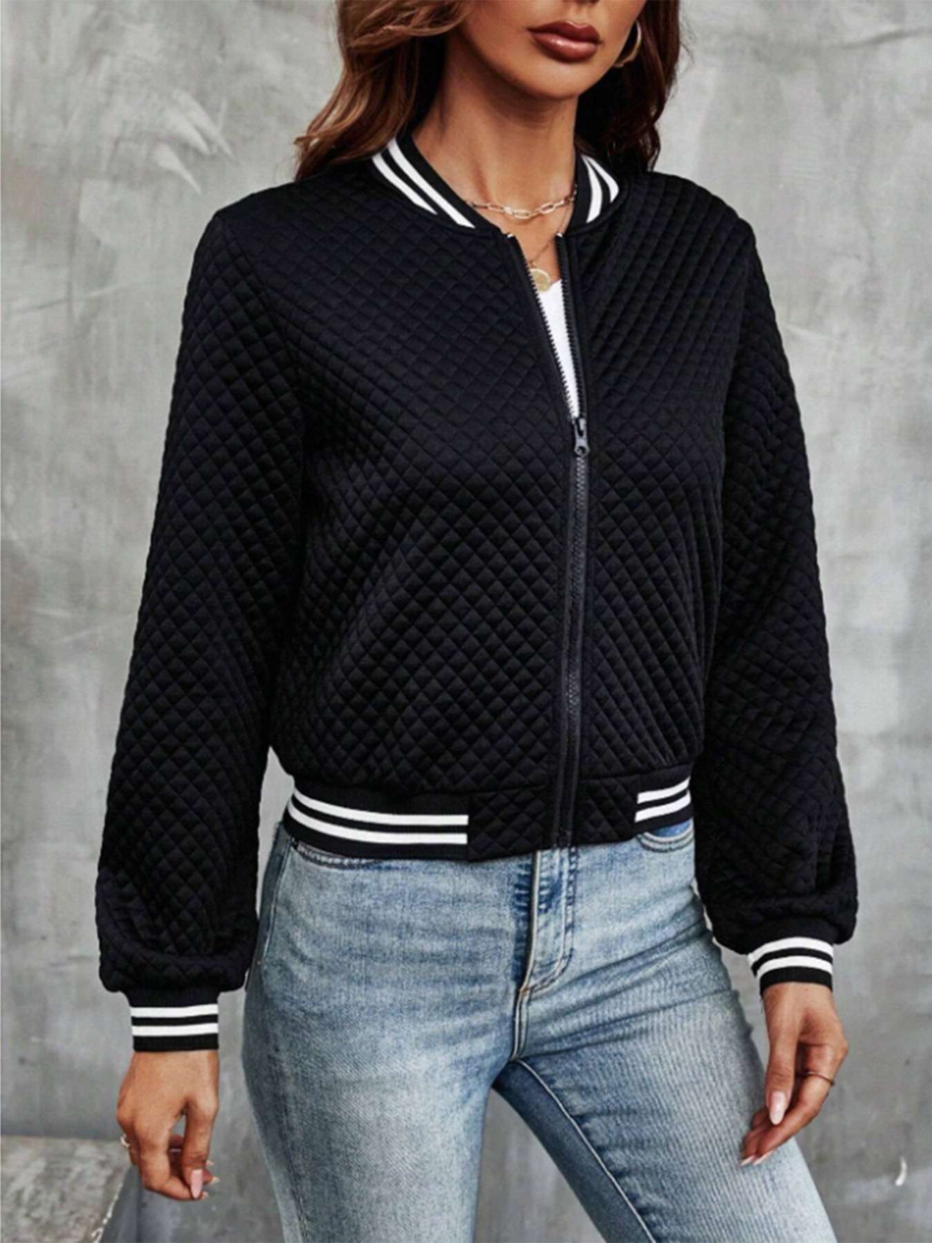 Luxxy Quilted Bomber Jacket - XL, Black image