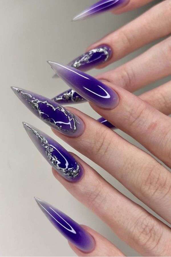 Purple and Silver Stiletto Nail Set image 0