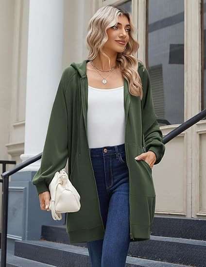 Casual Green Zip-Up Hooded Jacket image 1