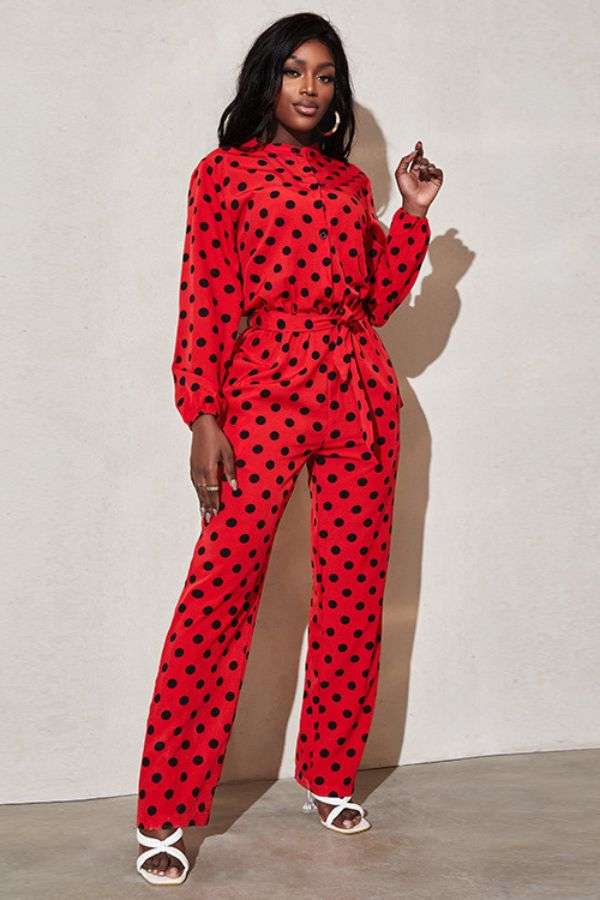 Casual Polka Dot Lace-up  Jumpsuit image 0