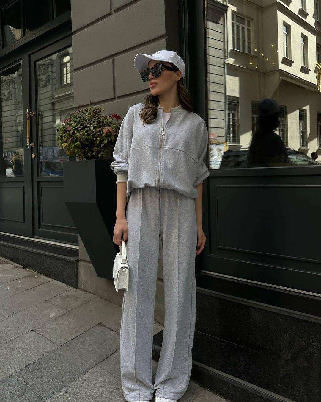 Bomber Jacket & Trousers Co-ord Set - XL, Light Grey image