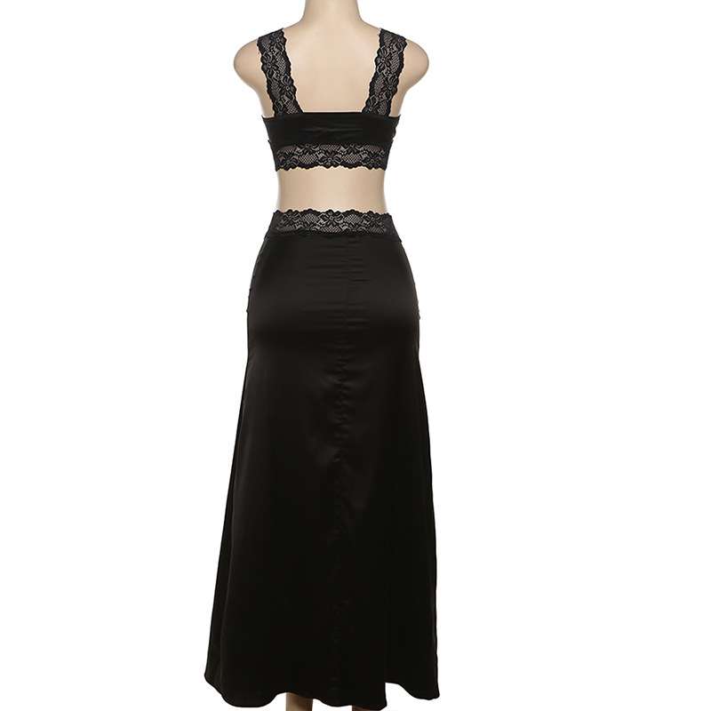 Noir Elegance Lace Bralette and Satin Maxi Set image 3