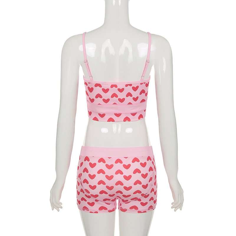 Pink Heart Print Two-Piece Lounge Set image 3