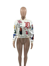 Button Up Printed Crop Fitted Baseball Jacket image 4