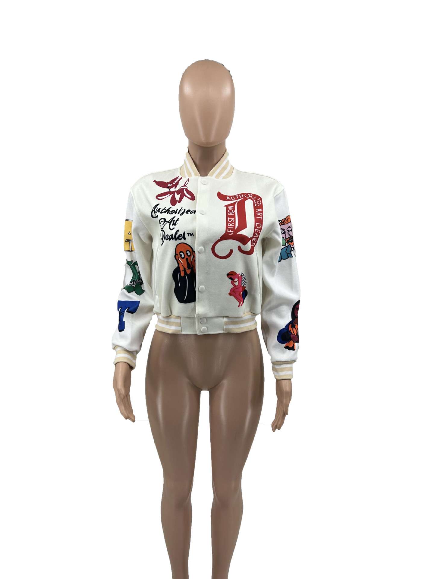 Button Up Printed Crop Fitted Baseball Jacket image 4