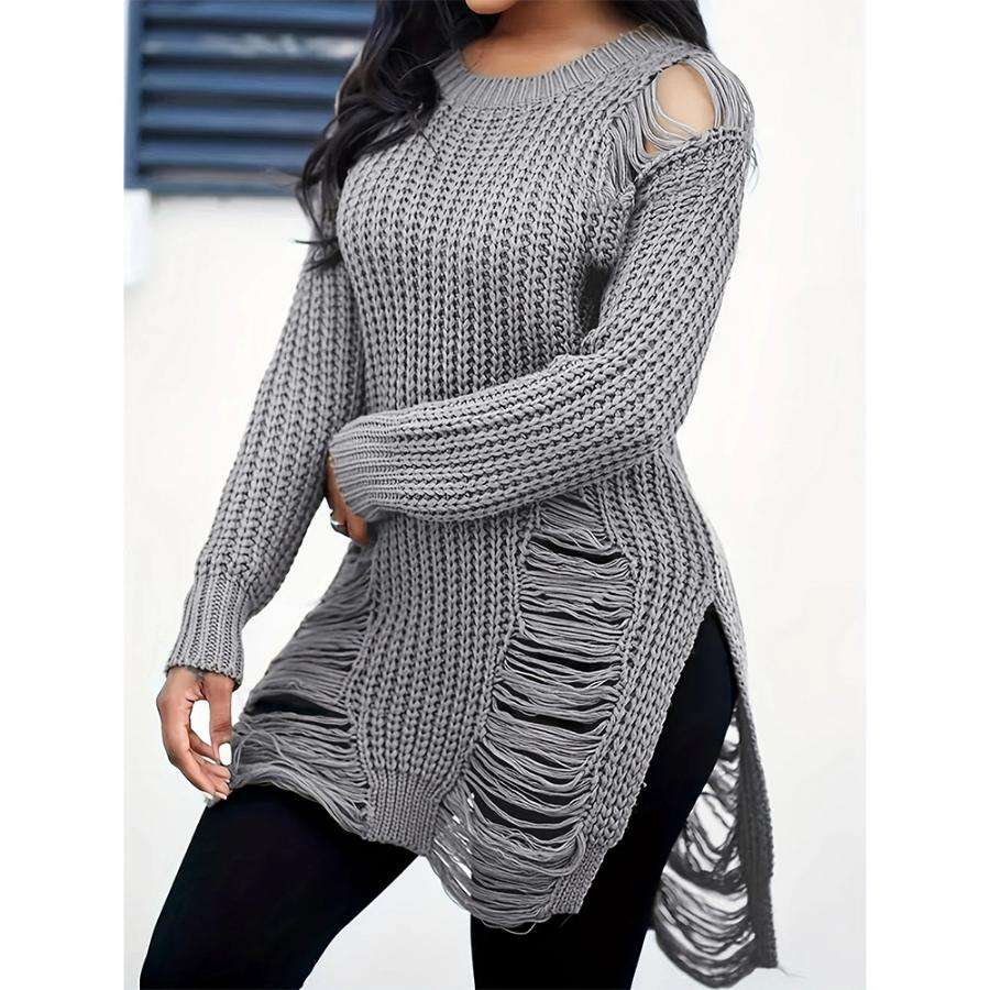 Long Sleeve Ripped Casual Loose Pullover Sweater image 6
