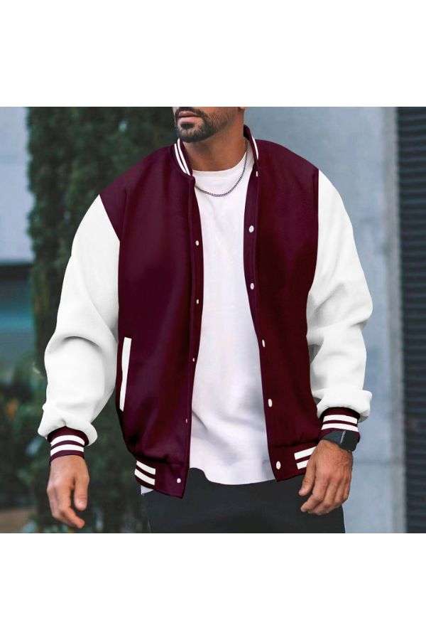 Varsity Jacket Mens Baseball Jackets - M, Wine Red image