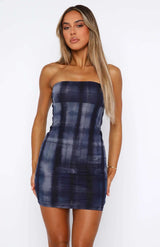 Strapless Tie-Dye Mini Dress - M, Dark Blue image