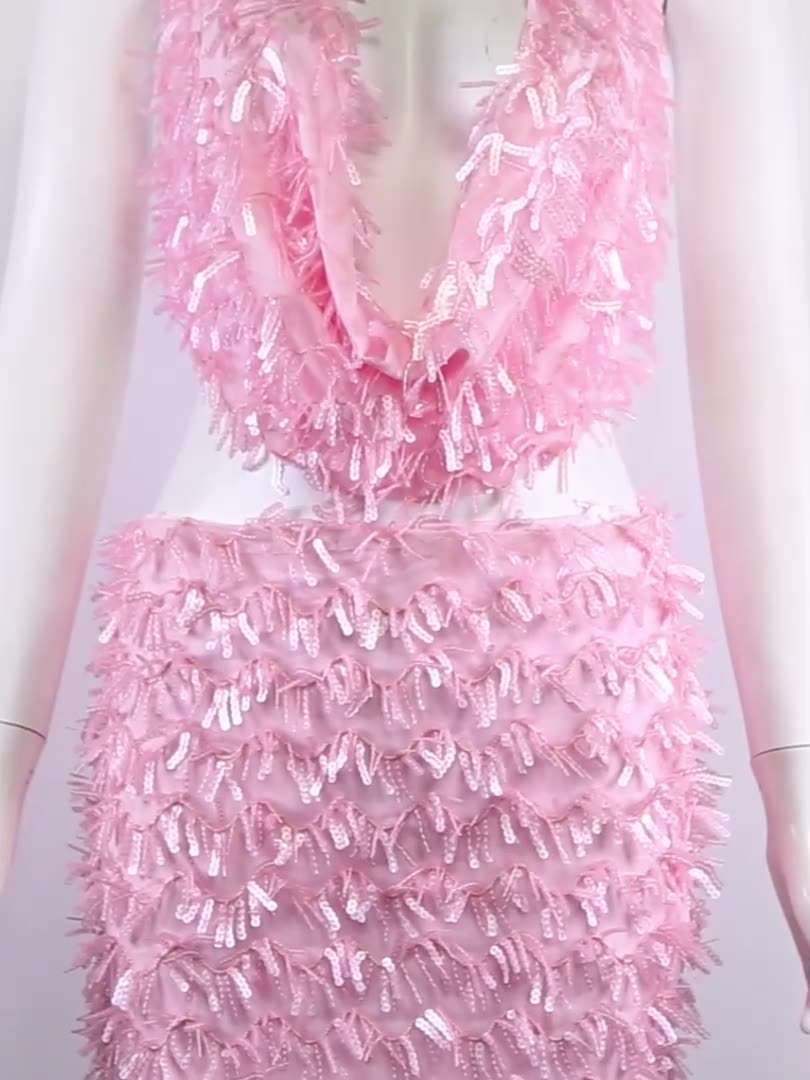 Elegant Feather-Trim Two-Piece Outfit image 4