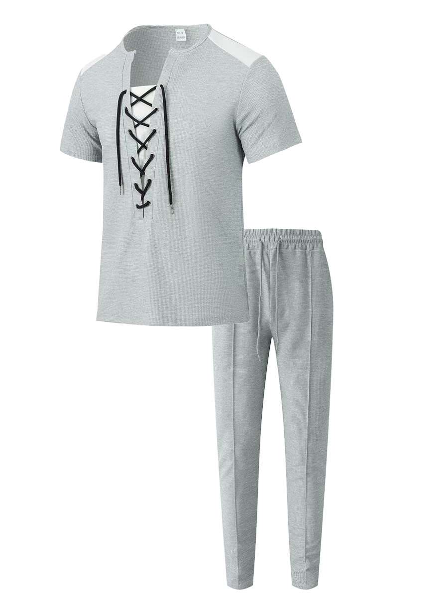 Stylish Men's Casual Laced Front T-Shirt & Pants Set image 3