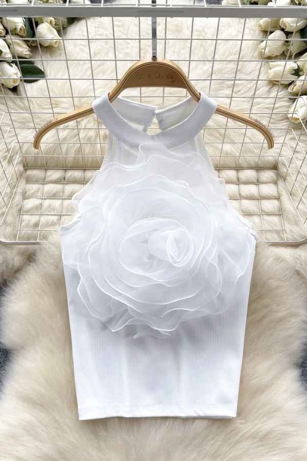 Flower Detail High Neck Sleeveless Fashion Top image 6