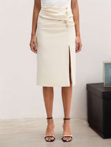 High-Slit Midi Skirt with Button Details image 3