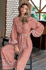 Lantern Sleeve Printed Culotte Jumpsuit with Belt image 3