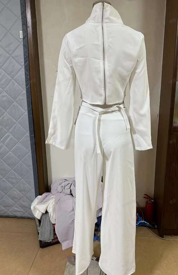 Button sleeve High Collar Top & Wide Leg Pants Sets image 1