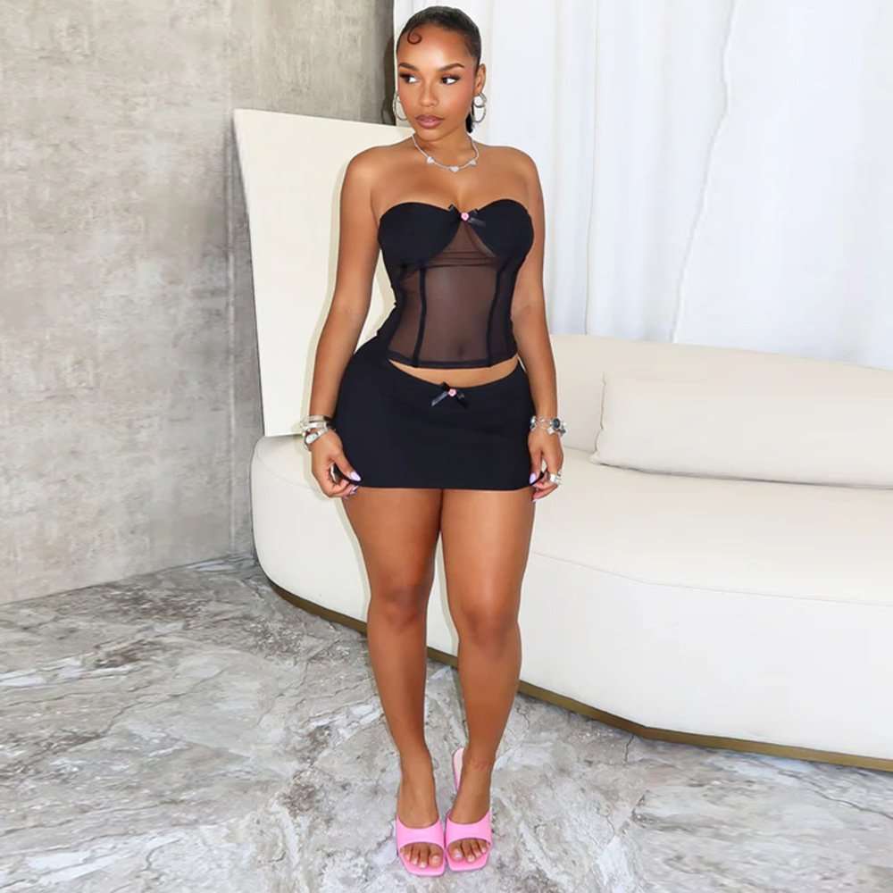 2 Piece See Through Bodycon Mini Skirt Set image 1