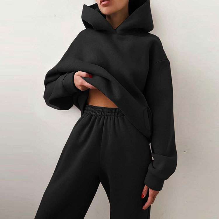 Cozy Hooded Sweatshirt & Jogger Set - S, Black image