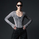 Futuristic Grey Zip-Up Bodysuit Top image 0