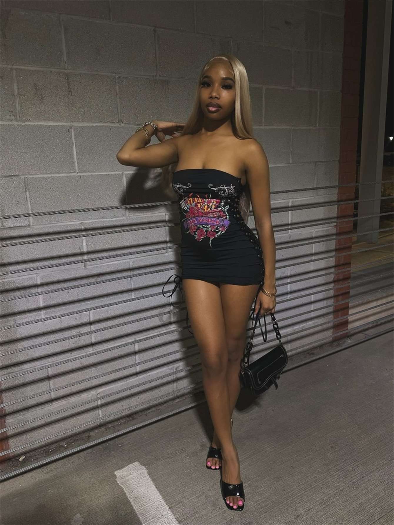 Strapless Graphic Bodycon Mini Dress image 1