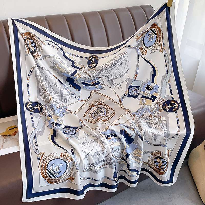Luxury Printed Sunscreen Scarf - Free Size, Multi Blue image